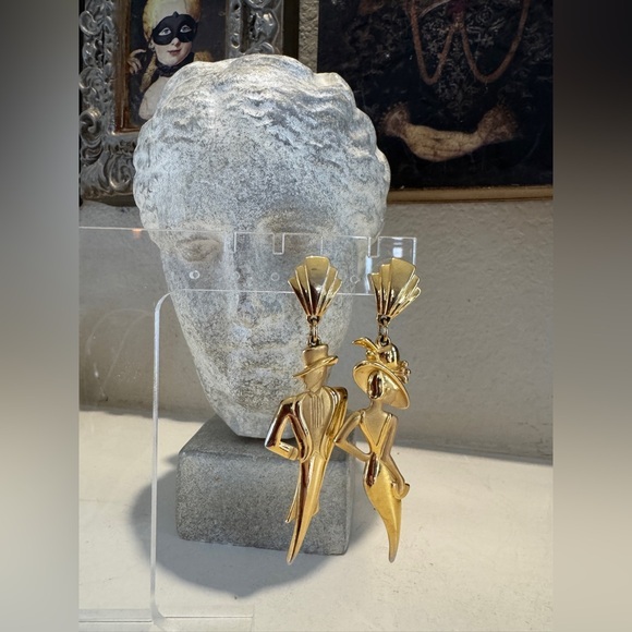 Art‎ Deco Lady Remington and Escort Pierced Earrings - Picture 1 of 3
